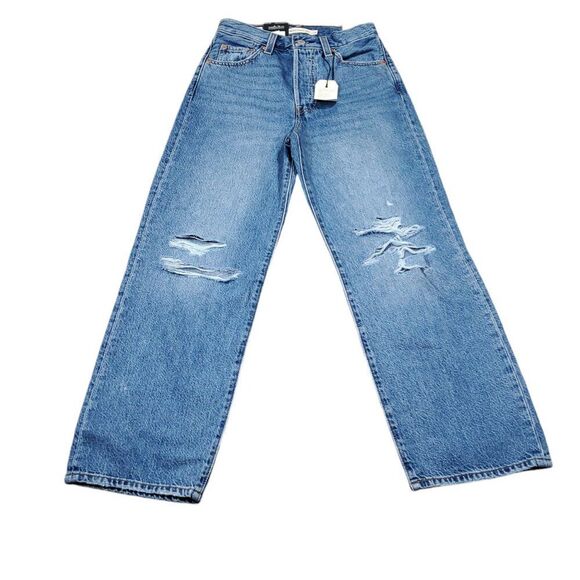 Levi's Premium Ribcage Straight Ankle Jeans Revolve Blue Ripped Size 24 x 27 - Picture 2 of 11